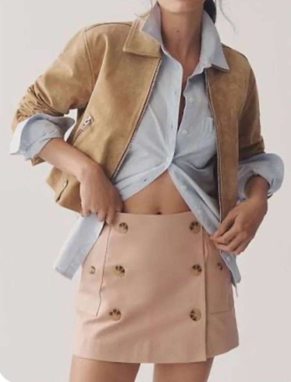 ANTHROPOLOGIE Maeve Double Breasted Button High Rise Skirt with Shorts/ Skort 6